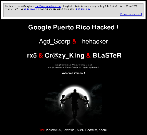 Piratage de Google Porto Rico, copie en cache par Google lui-même